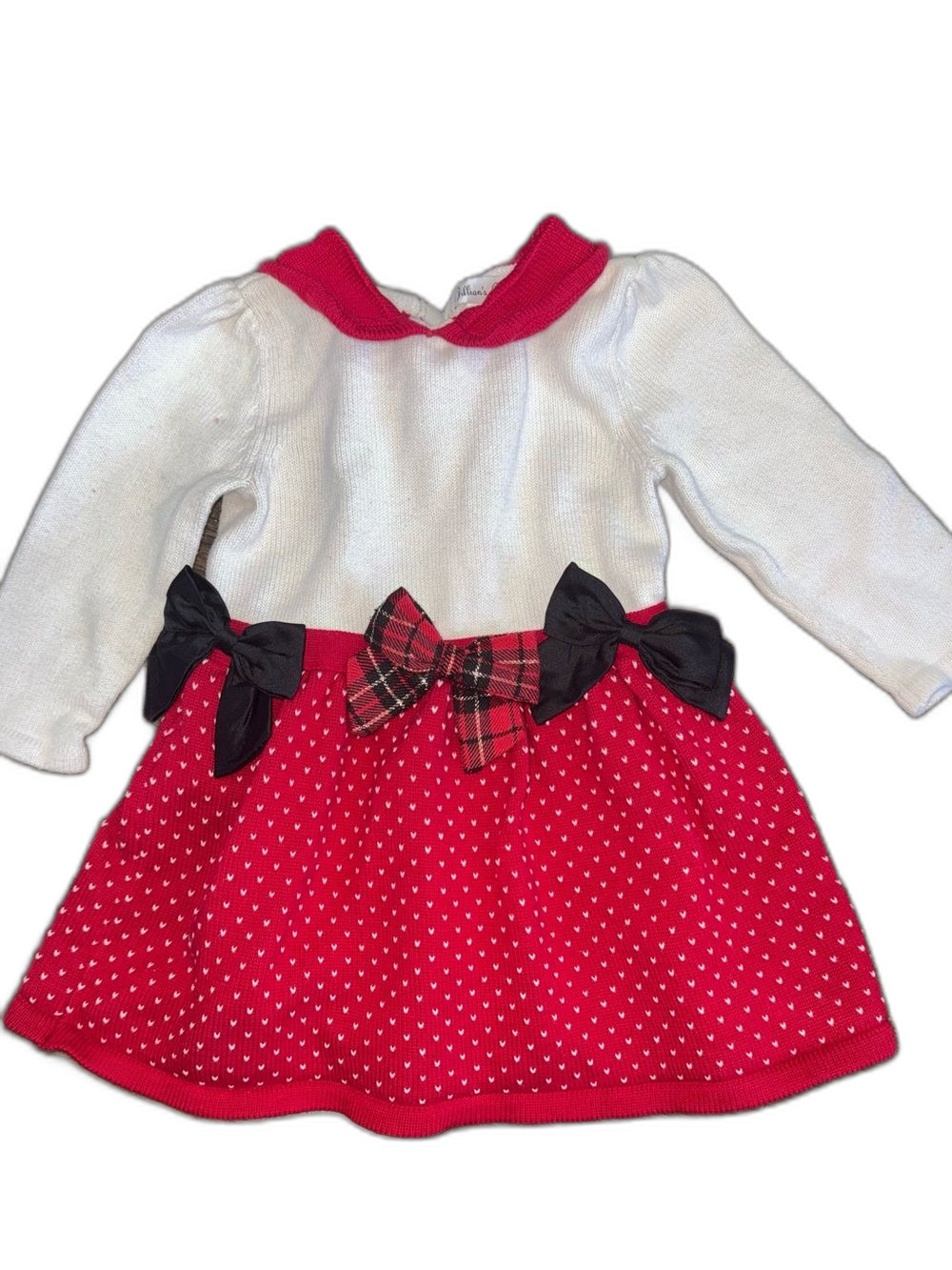Jillian’s Closet Dress Baby Girl 24M Red & White Bow Knit Dress Holiday !